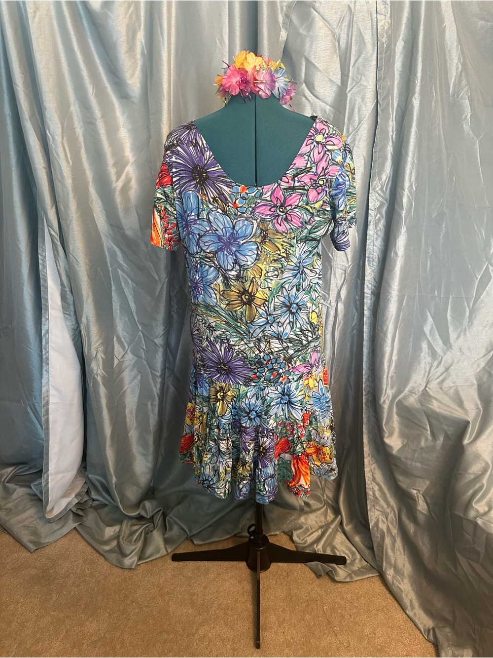 Jams World Multicolor Floral Print Top - Bright Orange, Red, Blue, Green - Picture 3 of 7